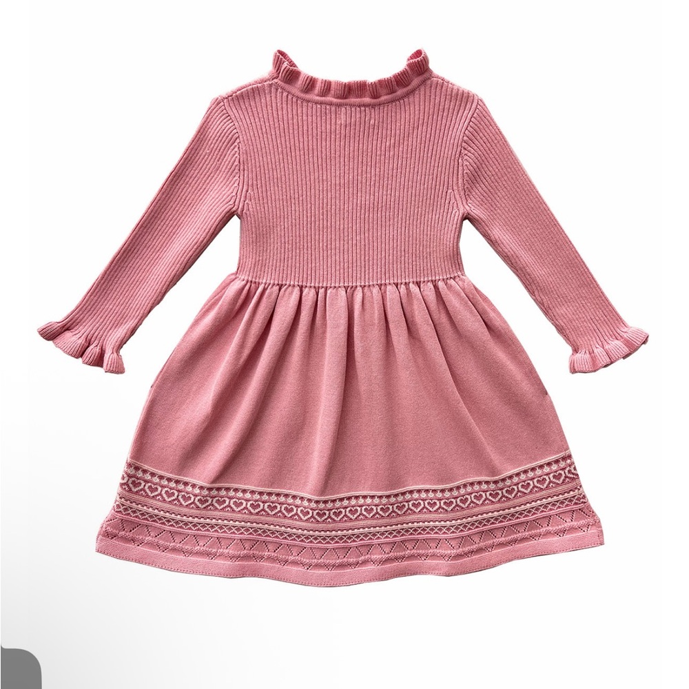 Blueberi Boulevard Pink Knit Dress with Ruffled Sleeves